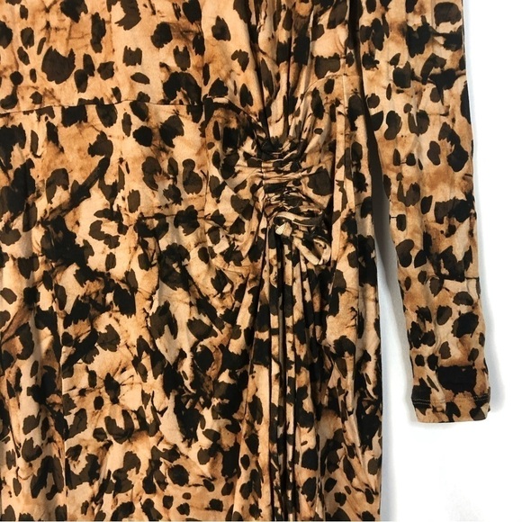 Cabi Selma Brown Animal Print Cinched Waist Long Sleeve Midi Dress S #4216 - Picture 4 of 5
